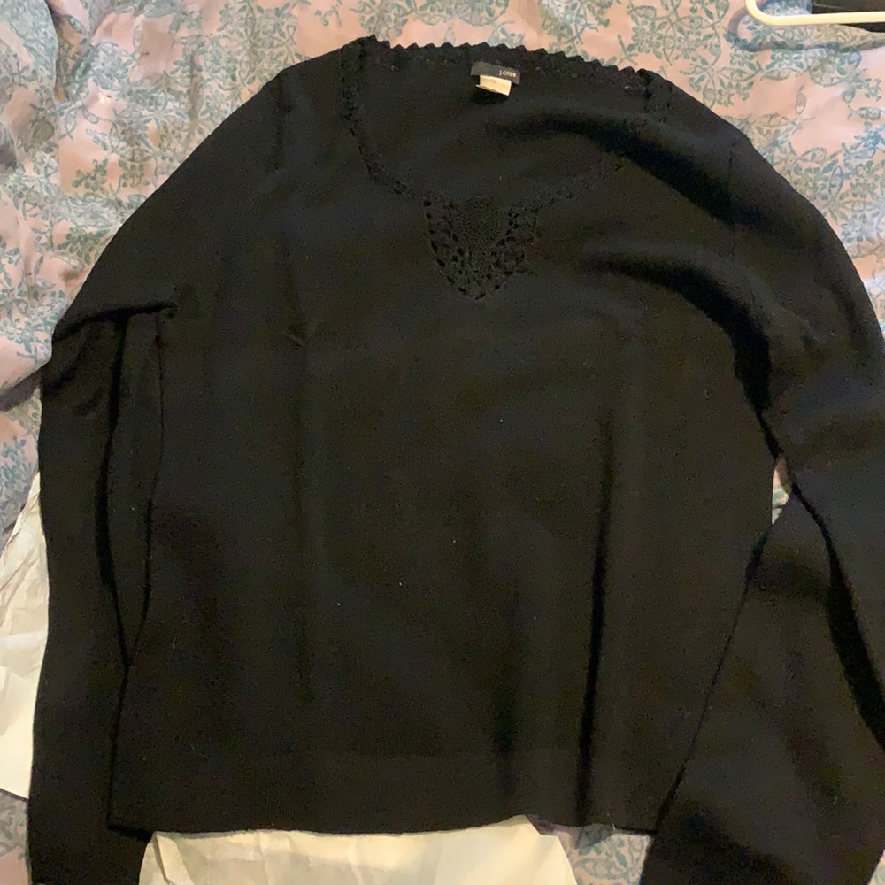 Jcrew black scallop neck sweater